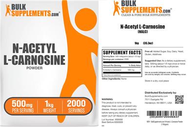BulkSupplements.com N-Acetyl L-Carnosine (NALC) Powder 500 mg product packaging