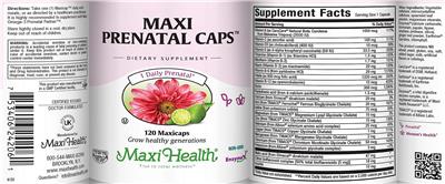 Maxi Health Maxi Prenatal Caps source label used in the packaging illustration