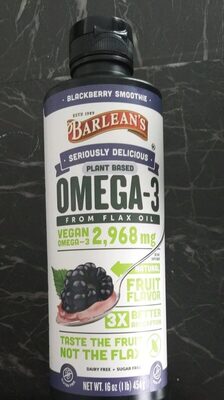 Barlean's Seriously Delicious Plant Based Omega-3 Blackberry Smoothie 2968 mg source label used in the packaging illustration