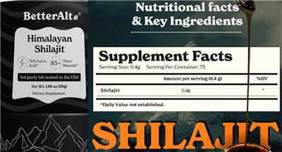 BetterAlt Himalayan Shilajit source label used in the packaging illustration