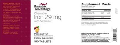 Bariatric Advantage Chewable Iron 29 with Vitamin C Passion Fruit source label used in the packaging illustration