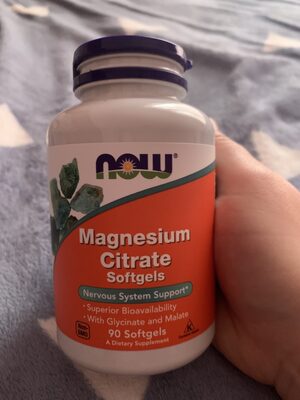 NOW Magnesium Citrate Softgels source label used in the packaging illustration