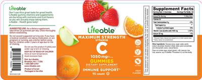 Lifeable Vitamin C 1050 mg Maximum Strength Fruit Flavors source label used in the packaging illustration