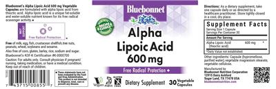 Bluebonnet Alpha Lipoic Acid 600 mg source label used in the packaging illustration