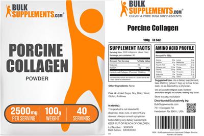 BulkSupplements.com Porcine Collagen Powder 2500 mg product packaging