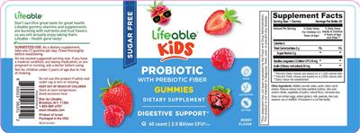 Lifeable Kids Probiotic Sugar Free Berry Flavor source label used in the packaging illustration