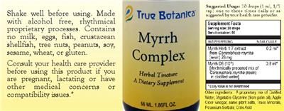 True Botanica Myrrh Complex source label used in the packaging illustration