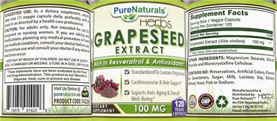 Pure Naturals Grapeseed Extract 100 mg source label used in the packaging illustration