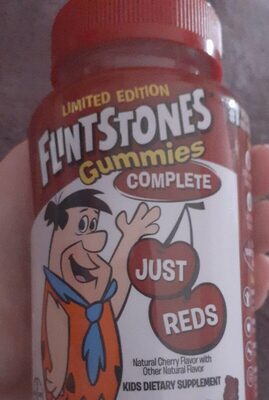 Bayer Flintstones Flintstones Gummies Complete Just Reds Natural Cherry Flavor source label used in the packaging illustration