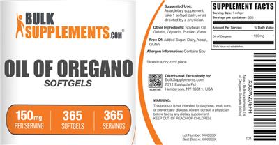 BulkSupplements.com Oil of Oregano Softgels 150 mg product packaging