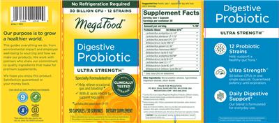 MegaFood Digestive Probiotic Ultra Strength source label used in the packaging illustration