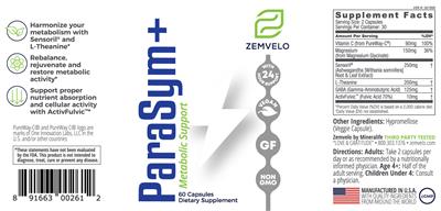 Zemvelo ParaSym+ source label used in the packaging illustration