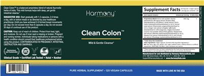 Harmony Nutraceuticals Clean Colon source label used in the packaging illustration