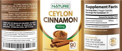 Built By Nature Ceylon Cinnamon 1800 mg source label used in the packaging illustration