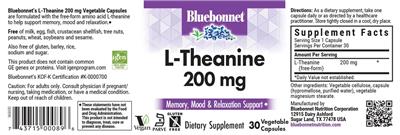 Bluebonnet L-Theanine 200 mg source label used in the packaging illustration