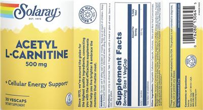 Solaray Acetyl L-Carnitine 500 mg source label used in the packaging illustration