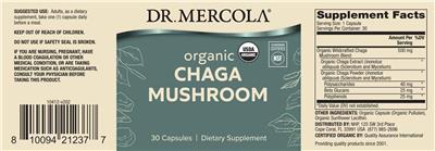Dr. Mercola Organic Chaga Mushroom source label used in the packaging illustration
