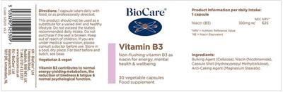 BioCare Vitamin B3 source label used in the packaging illustration