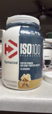 Dymatize ISO100 Hydrolyzed Gourmet Vanilla source label used in the packaging illustration