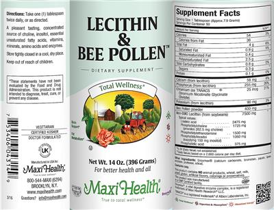 Maxi Health Lecithin & Bee Pollen source label used in the packaging illustration