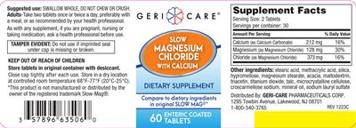 Geri-Care Slow Magnesium Chloride with Calcium source label used in the packaging illustration