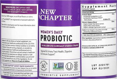 New Chapter Women's Daily Probiotic 10 Billion CFU source label used in the packaging illustration