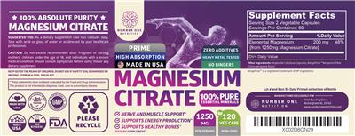 Number One Nutrition Magnesium Citrate 1250 mg source label used in the packaging illustration
