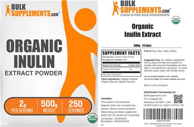BulkSupplements.com Organic Inulin Extract Powder 2 g product packaging