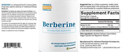 Advance Physician Formulas Berberine 500 mg source label used in the packaging illustration