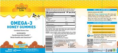 Country Life Omega-3 Honey Gummies Natural Orange Flavor source label used in the packaging illustration