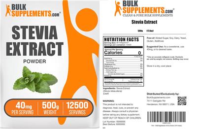 BulkSupplements.com Stevia Extract Powder 40 mg product packaging