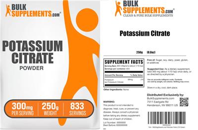 BulkSupplements.com Potassium Citrate Powder 300 mg product packaging