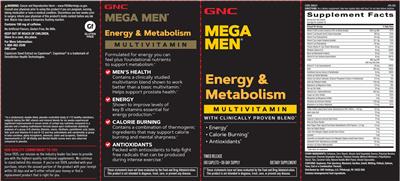 GNC Mega Men Energy & Metabolism source label used in the packaging illustration