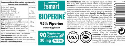 SuperSmart Bioperine 30 mg source label used in the packaging illustration