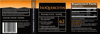 Tomorrow's Nutrition Pro IsoQuercetin source label used in the packaging illustration