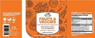 Country Farms Fruits & Veggies Mixed Fruit Flavor source label used in the packaging illustration