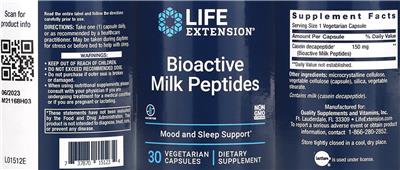 Life Extension Bioactive Milk Peptides source label used in the packaging illustration