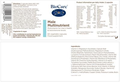 BioCare Male Multinutrient source label used in the packaging illustration