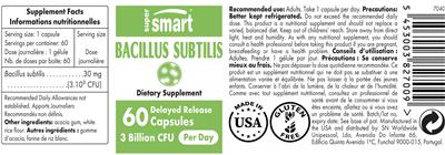 SuperSmart Bacillus Subtilis 3 Billion CFU source label used in the packaging illustration