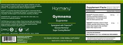 Harmony Nutraceuticals Gymnema Supreme source label used in the packaging illustration
