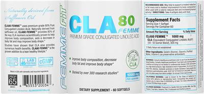 FEMME FiT CLA80 Femme 1000 mg source label used in the packaging illustration