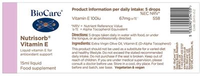 BioCare Nutrisorb Vitamin E source label used in the packaging illustration