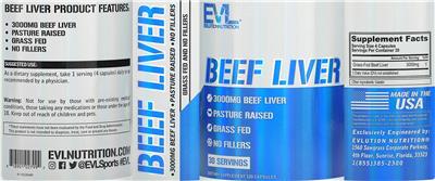 Evlution Nutrition Beef Liver 3000 mg source label used in the packaging illustration