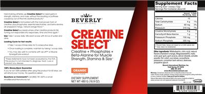 Beverly International Creatine Select Orange source label used in the packaging illustration