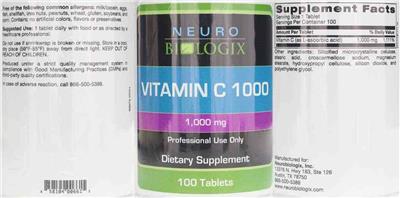 Neurobiologix Vitamin C 1000 source label used in the packaging illustration