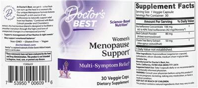 Doctor's Best Women's Menopause Support source label used in the packaging illustration