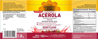 Country Life Chewable Acerola Berry Flavor source label used in the packaging illustration