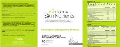 GliSODin Skin Nutrients Advanced Skin Brightening Formula source label used in the packaging illustration