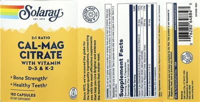 Solaray Cal-Mag Citrate with Vitamin D-3 & K-2 2:1 Ratio product packaging