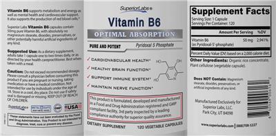 SuperiorLabs Vitamin B6 source label used in the packaging illustration